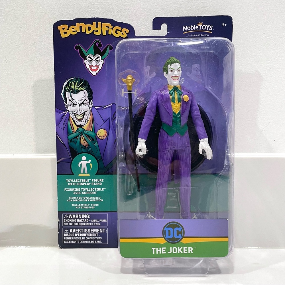 NEW Noble Toys Bendyfigs DC The Joker Toyllectible Figure w/ Display Stand